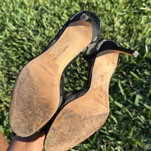 Manolo Blahnik Black Women's Shoes Size 38.5 Lace Black Heels - Picture 4 of 4